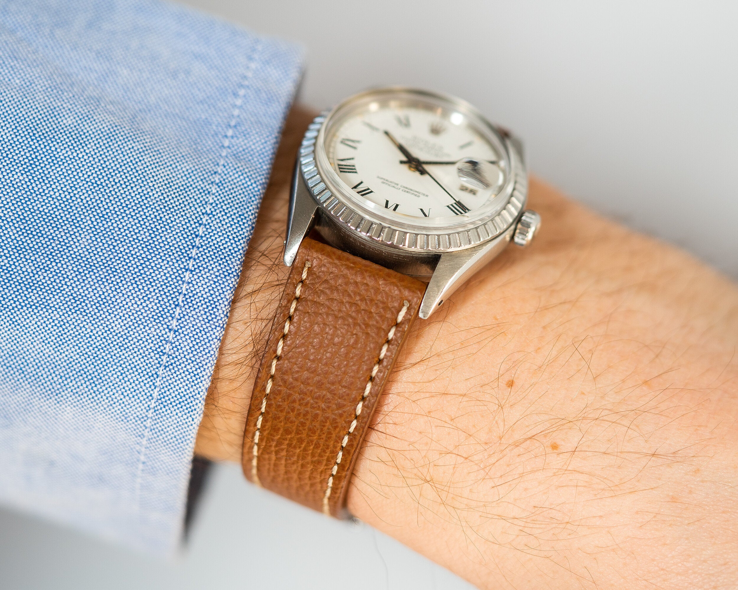 Amber Brown Pebbled Calfskin