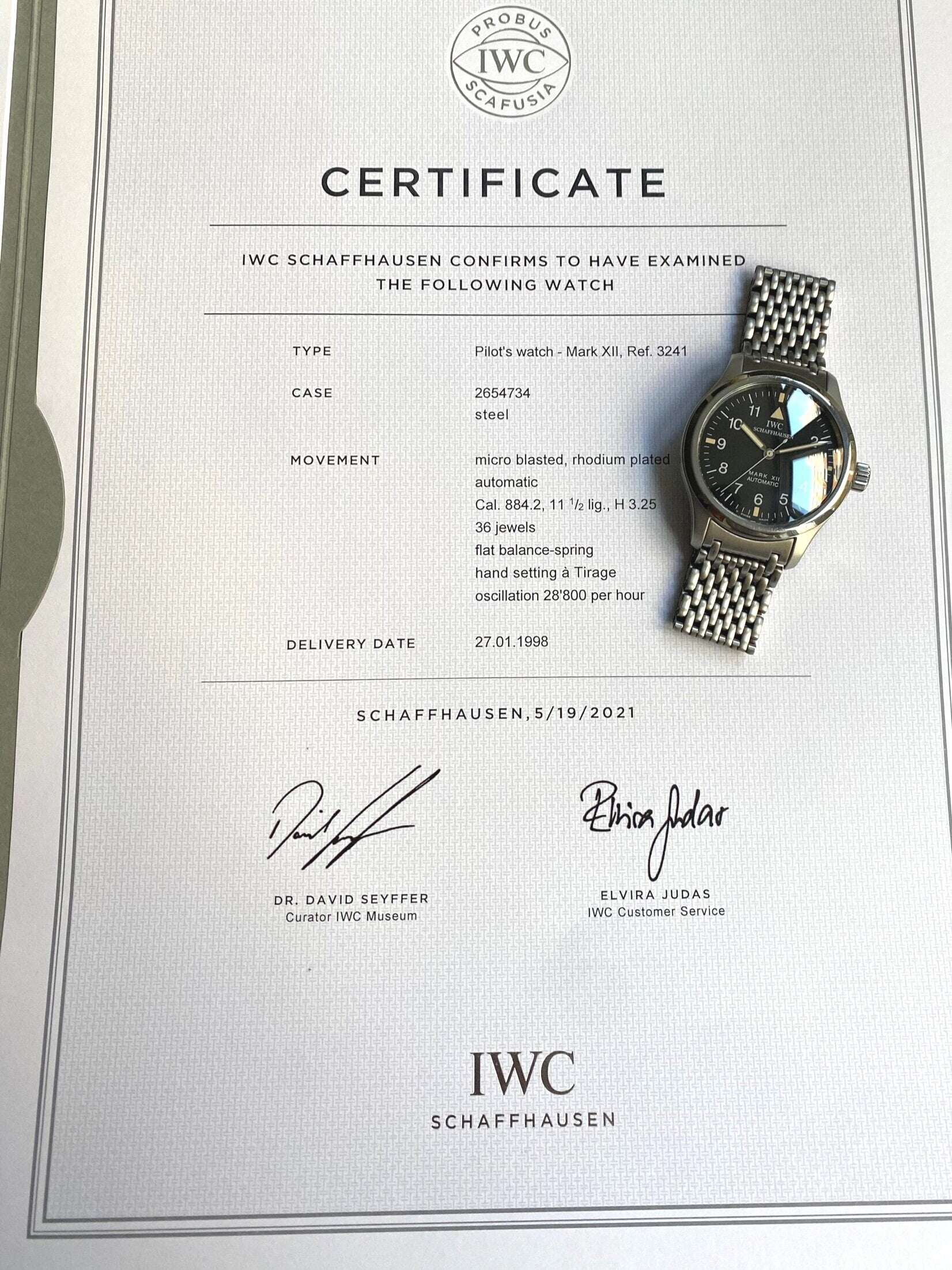 1998 IWC Mark XII ref. 3241 w/ Extract